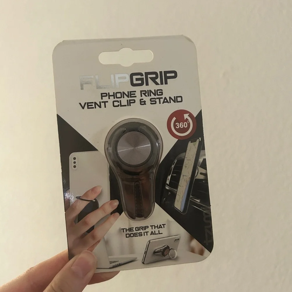 FlipGrip 3-in-1 Phone Ring Holder, Vent Clip & Stand – 360° Rotation – NEW